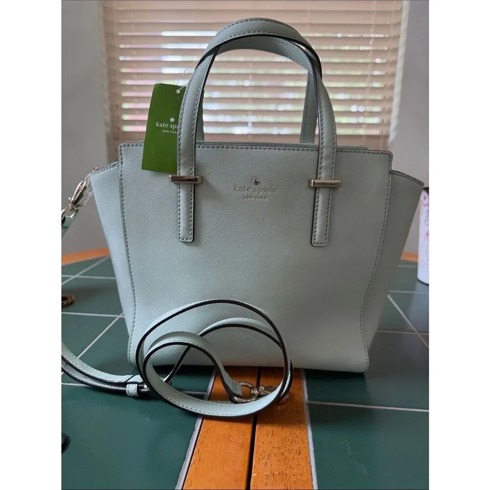 Kate Spade Mint Green Leather Satchel with Detachable Strap